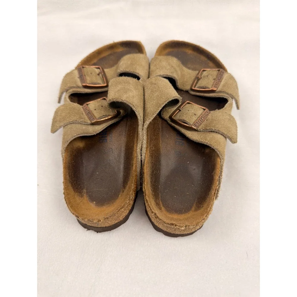 Birkenstock Arizona Taupe Suede Two Strap Buckle Sandals Womens 37 L6 M4